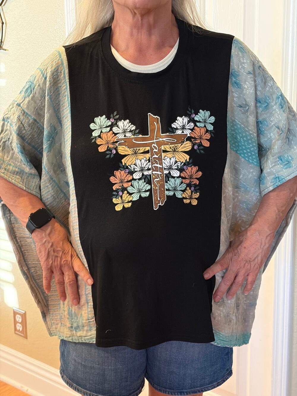 Faith Upcycled Kantha Tunic Top Shirt OS Handmade Boho